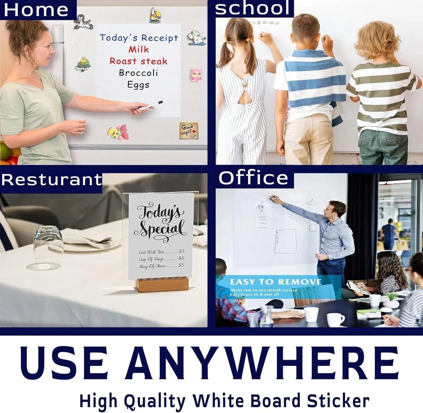 Self-Adhesive Reuseable Whiteboard Wall Decal Sticker